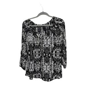 Apt 9 Women Top Extra Large XL Elastic Sleeve Black Animal Print Casual Comfy